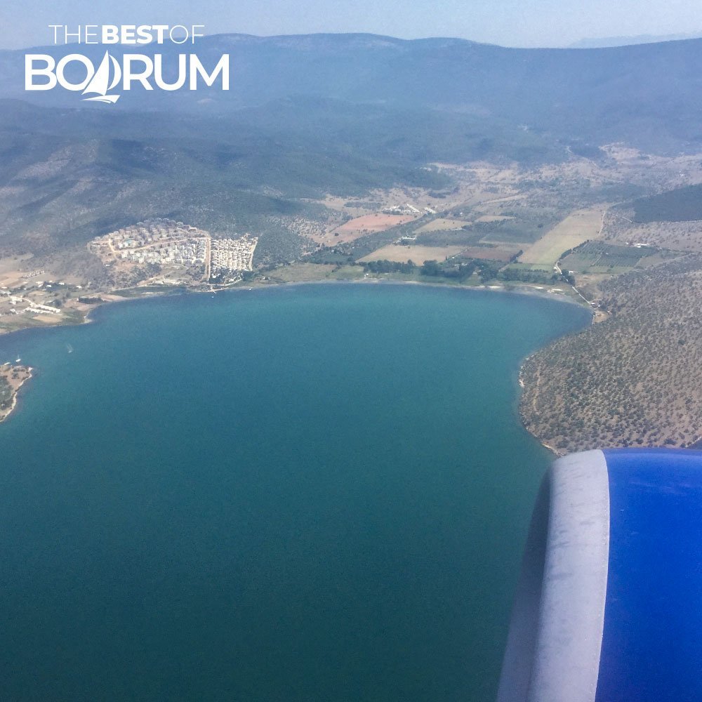 An aerial photo taken from a plane descending to Milas Bodrum Airport.