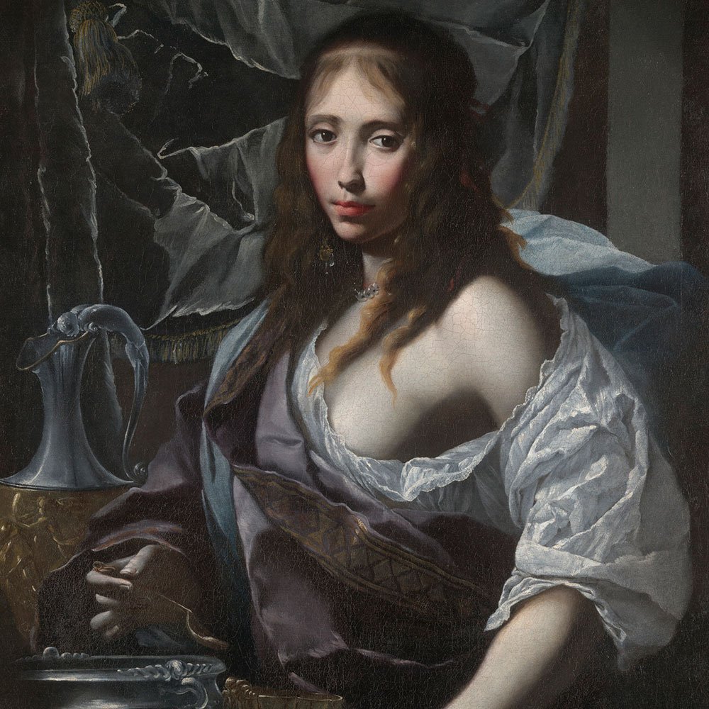 A portrait of Artemisia II, preparing to drink the ashes of her husband, Mausolus.