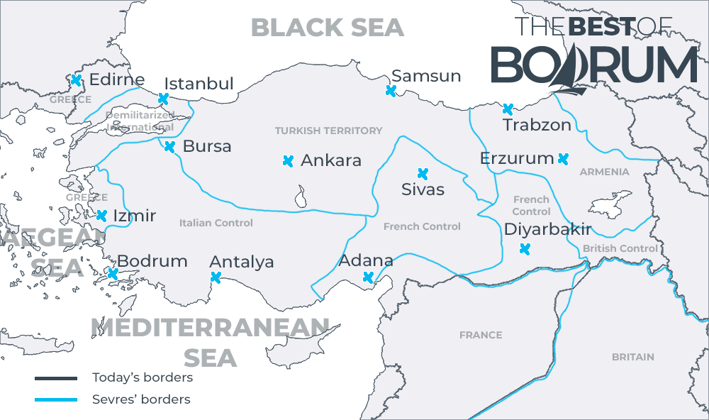Map of Anatolia based on the terms of the Treaty of Sevres.