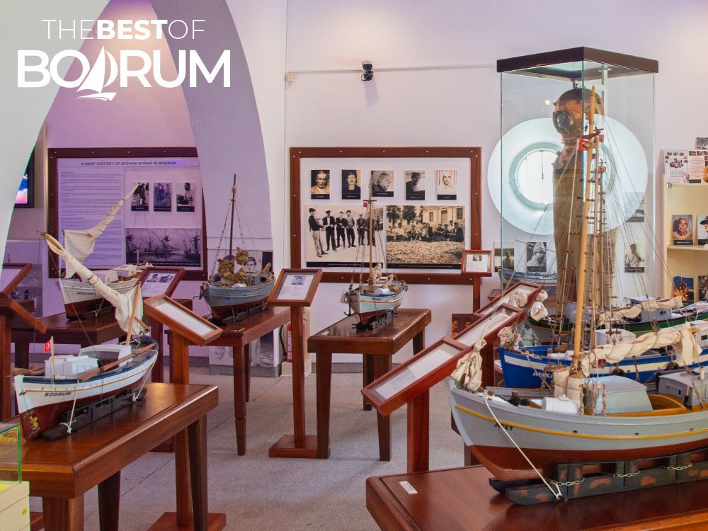 Model boats and maritime exhibits at Bodrum Maritime Museum, one of the four Bodrum museums.