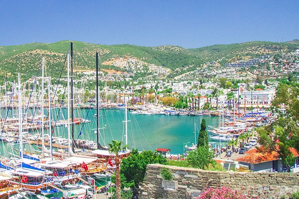 View of Bodrum town and harbour from the castle walls.