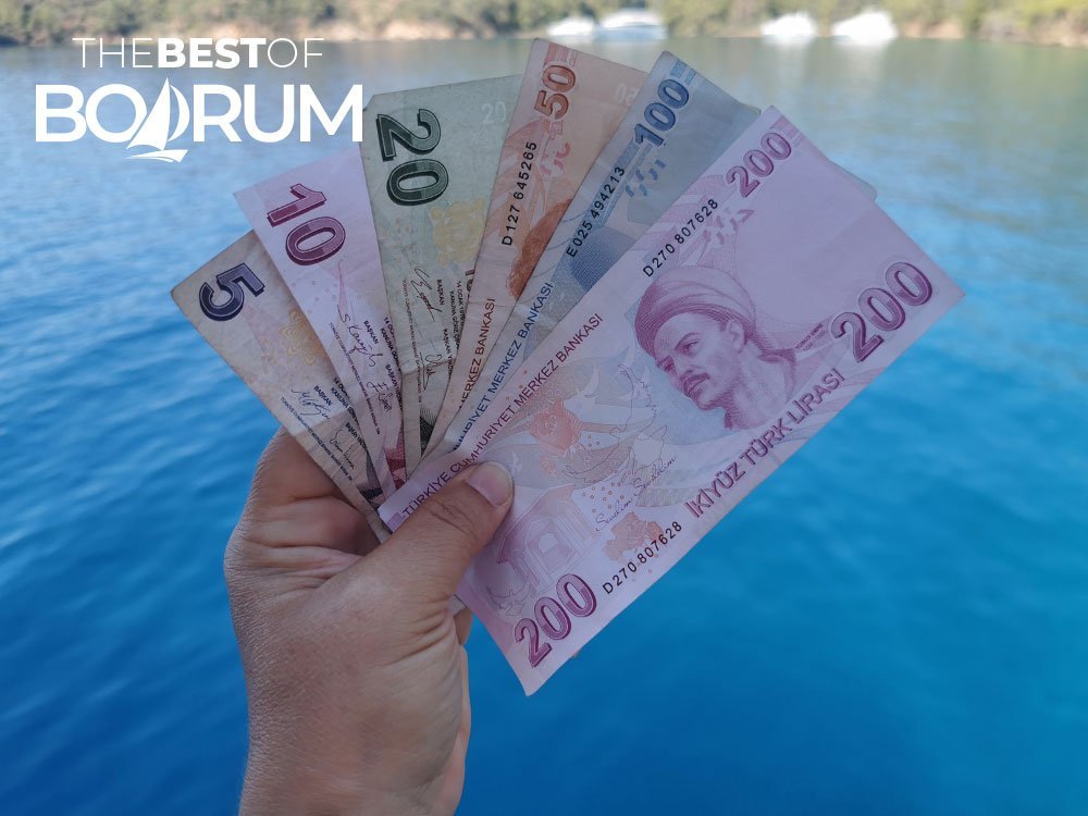 A hand holding Turkish Lira banknotes, part of practical Turkey travel tips.